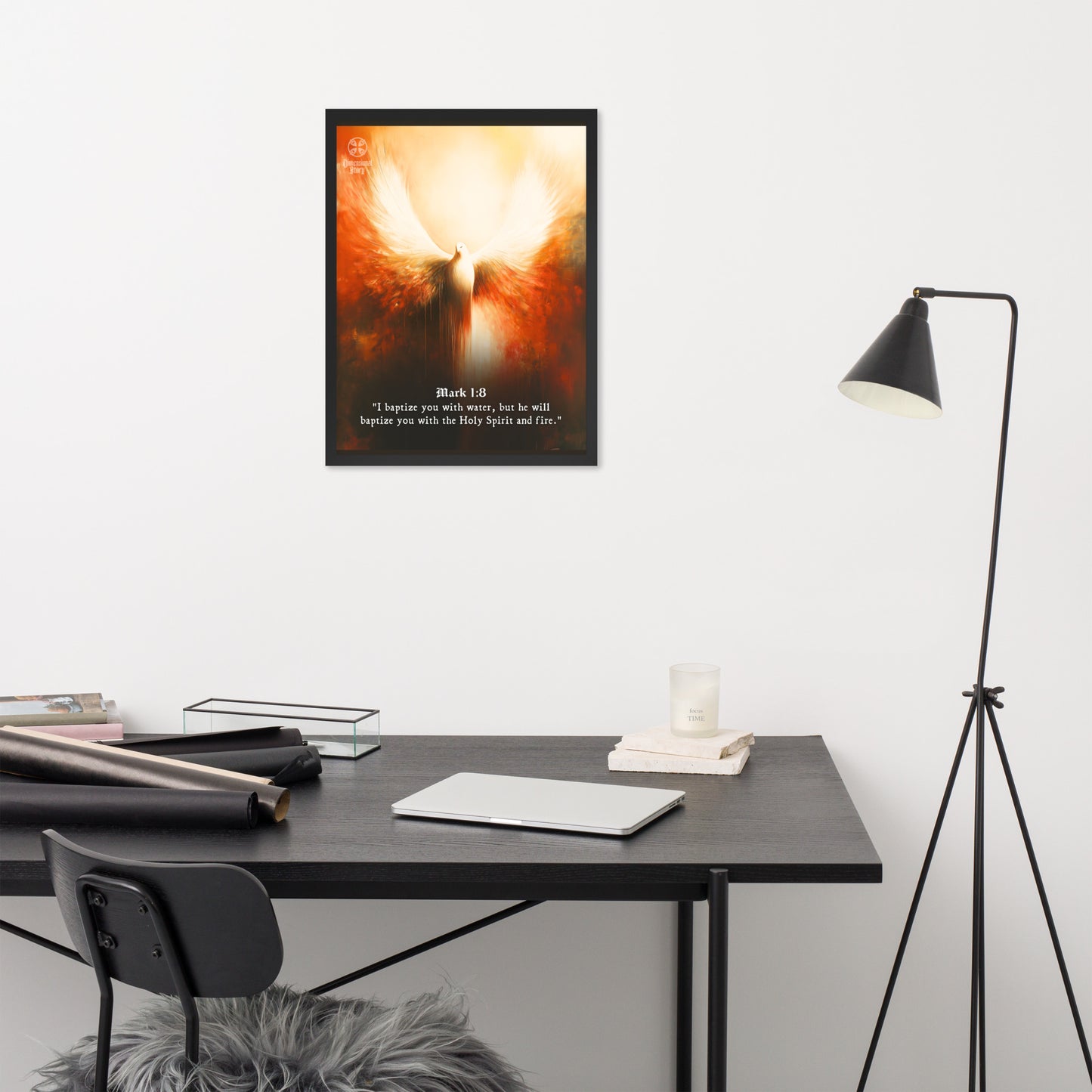 Dove Holy Spirit Wall Art - Bible Scripture Mark 1:8 Christian Quote Print - Dimensional Story