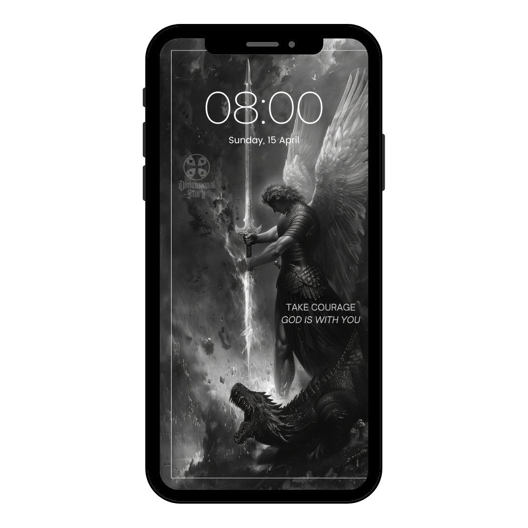 Saint Michael Archangel Slaying Dragon Phone Wallpaper - Divine Battle Scene