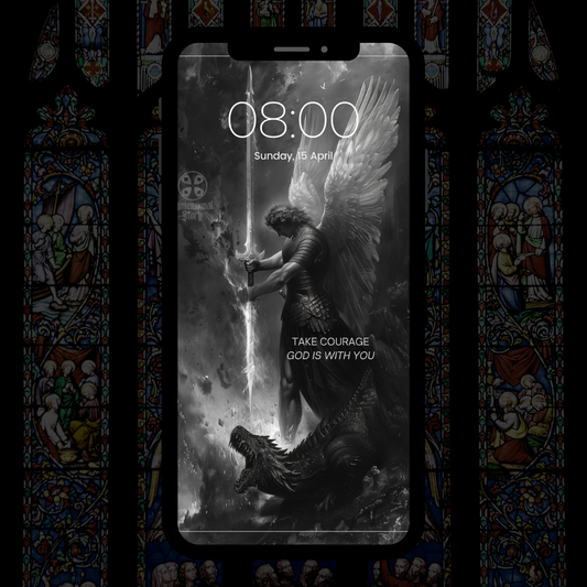 Saint Michael Archangel Slaying Dragon Phone Wallpaper - Divine Battle Scene