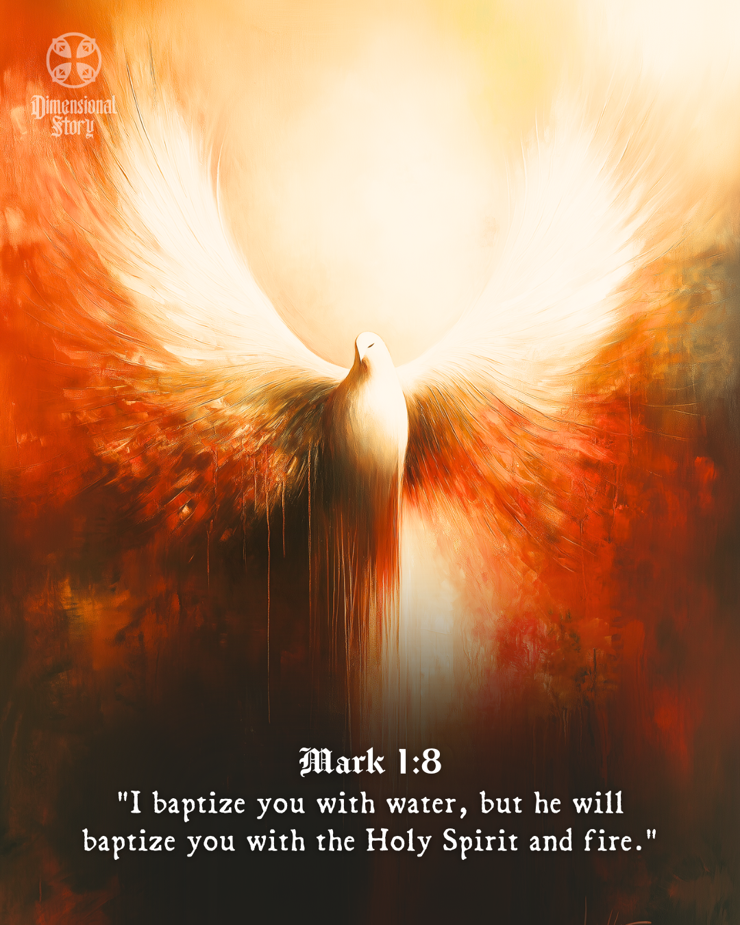 Dove Holy Spirit Wall Art - Bible Scripture Mark 1:8 Christian Quote Print - Dimensional Story