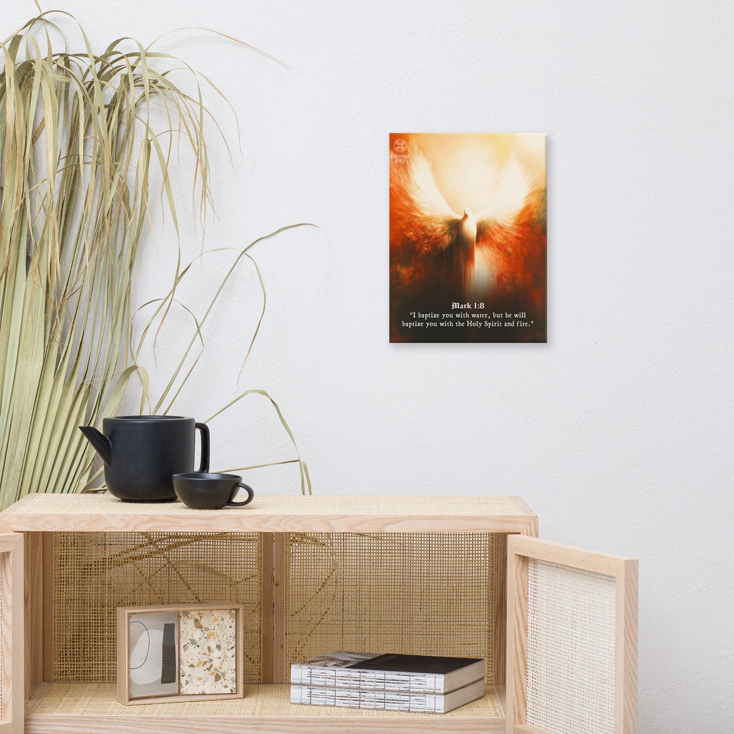 Dove Holy Spirit Wall Art - Bible Scripture Mark 1:8 Christian Quote Print - Dimensional Story