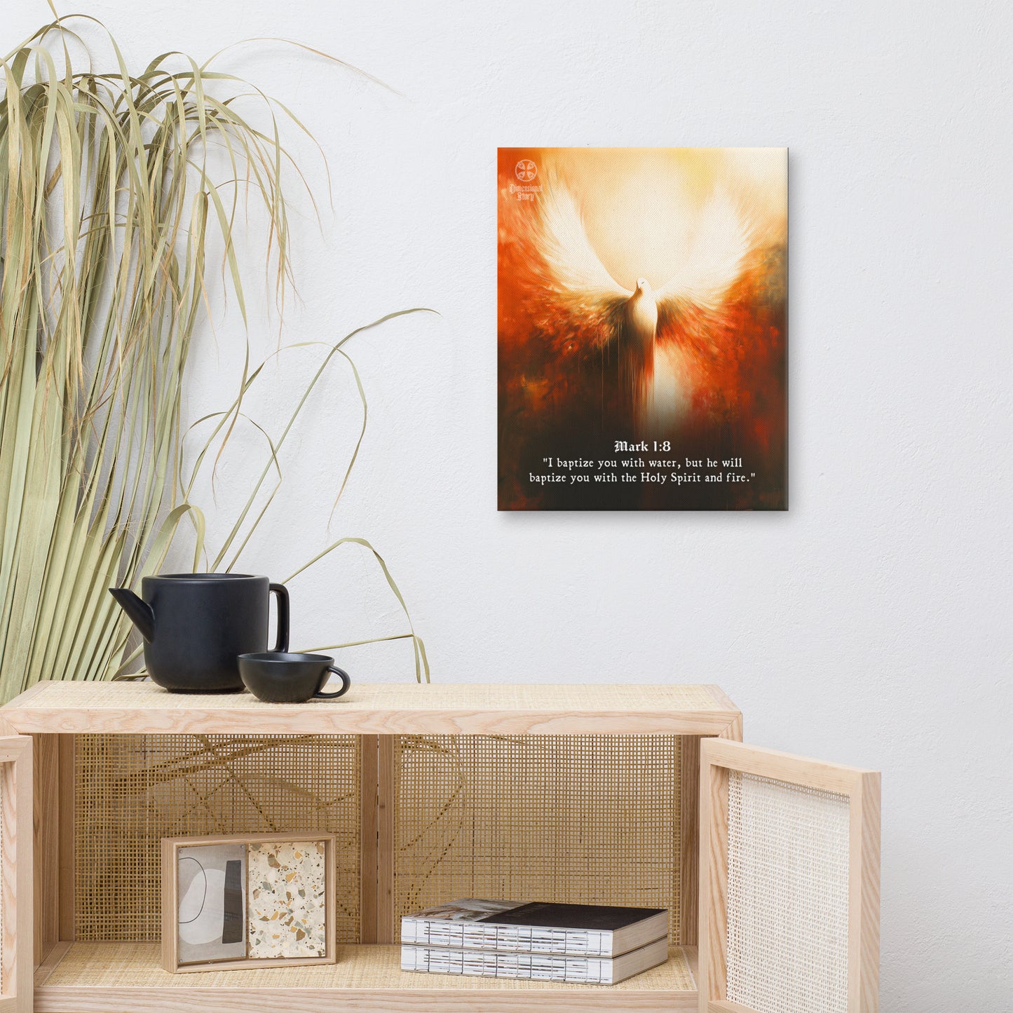 Dove Holy Spirit Wall Art - Bible Scripture Mark 1:8 Christian Quote Print - Dimensional Story