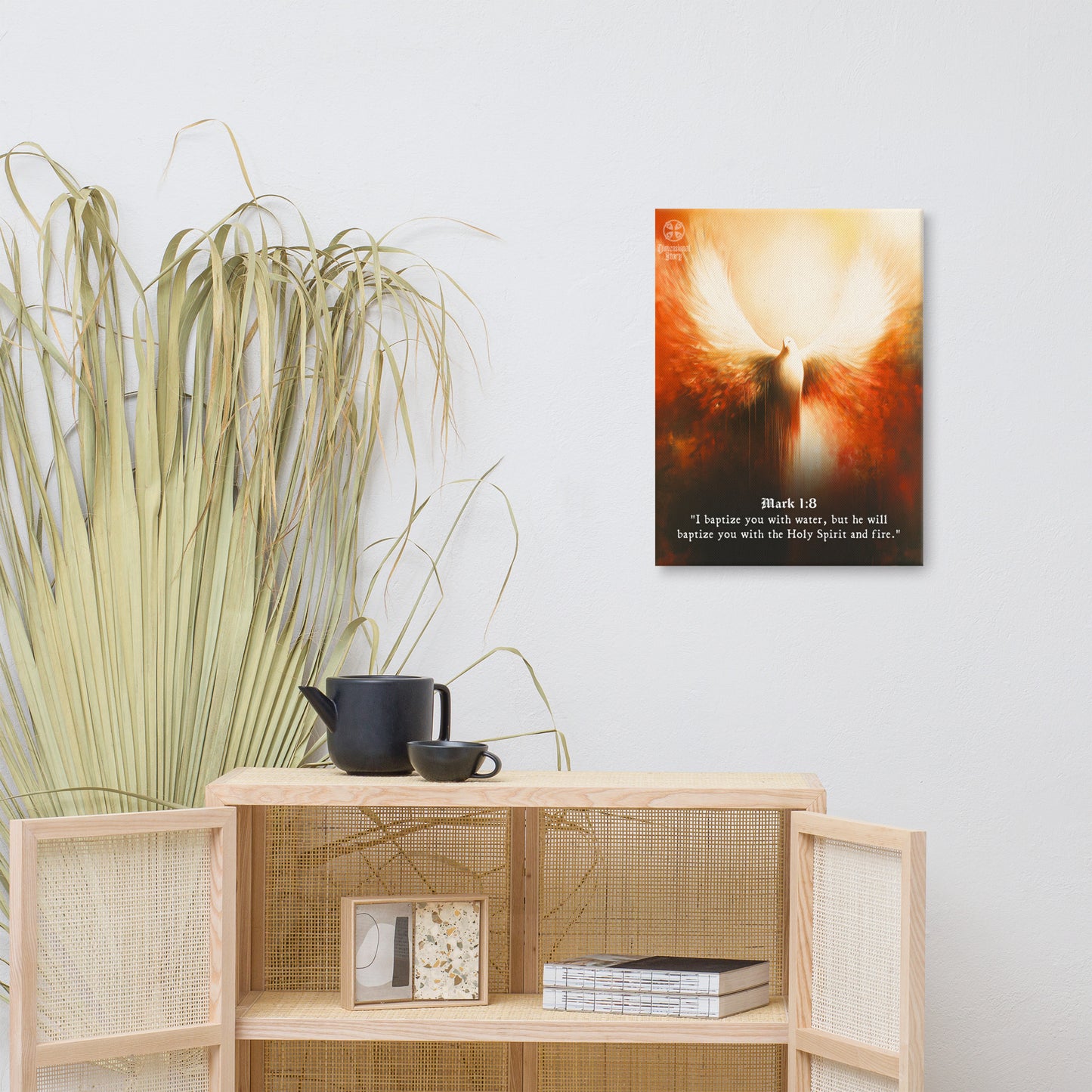 Dove Holy Spirit Wall Art - Bible Scripture Mark 1:8 Christian Quote Print - Dimensional Story