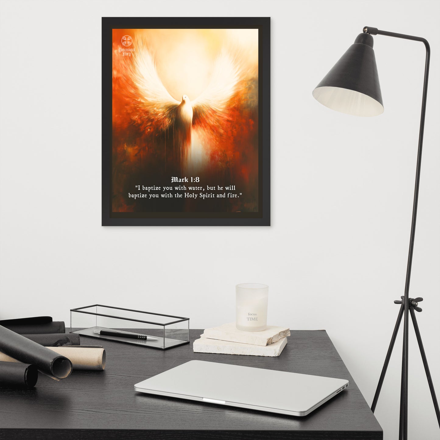 Dove Holy Spirit Wall Art - Bible Scripture Mark 1:8 Christian Quote Print - Dimensional Story