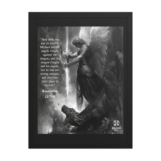 Saint Michael Archangel Slaying Dragon Wall Art - Revelation 12:7-8 Bible Verse Print - Christian Merch by Dimensional Story