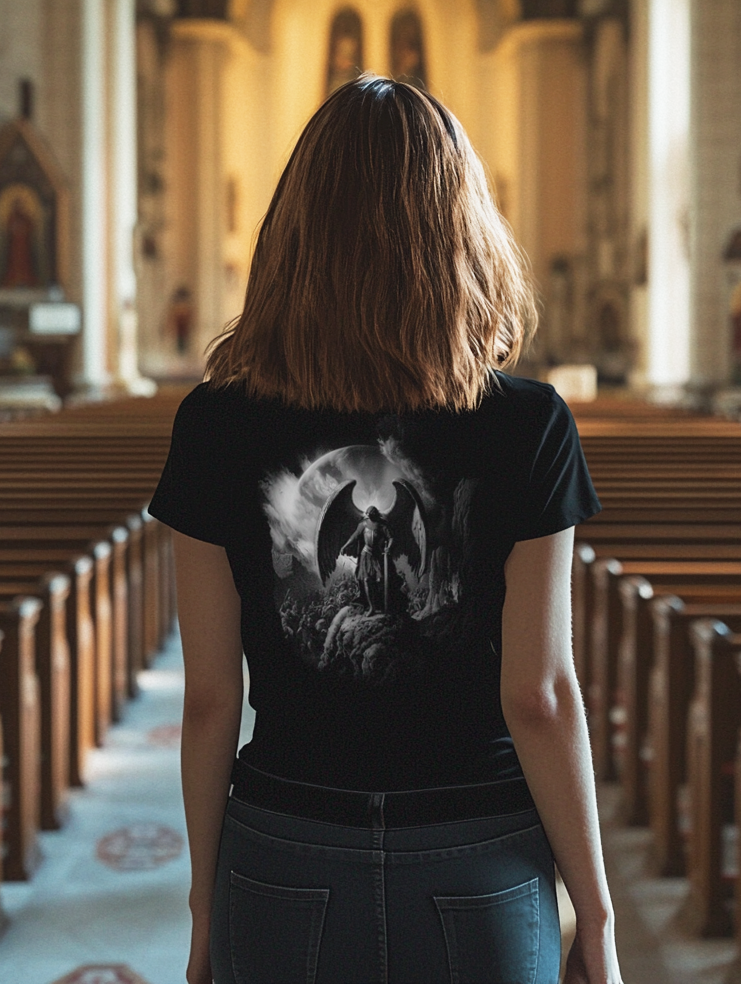 Saint Michael Archangel Warrior with Moonrise Unisex Heavyweight T-shirt